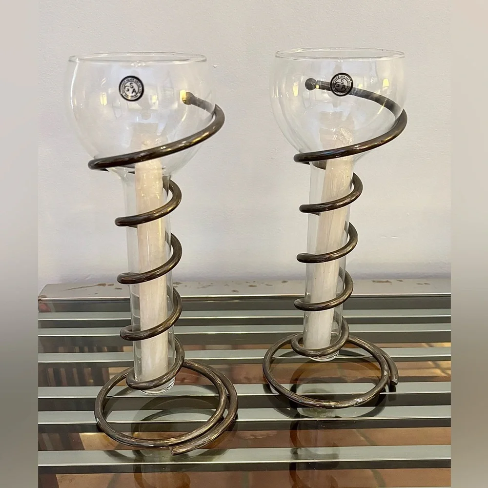 Godinger Silver Spiral Glass Candlesticks